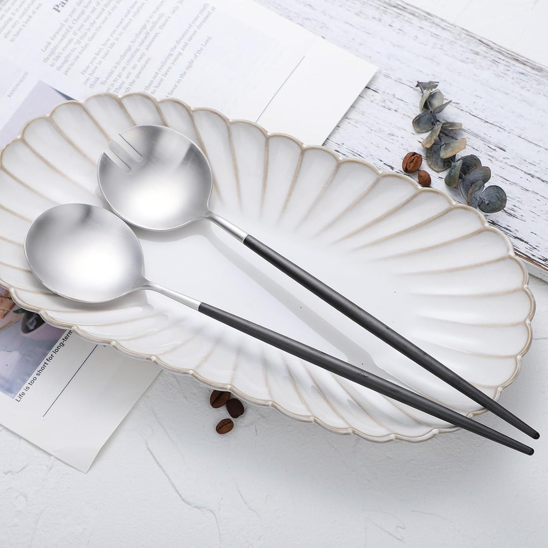 Salatbesteck, Löffel und Gabel, 29 cm, 18/10 Edelstahl, Titanbeschichtung (schwarz silber) Schwarz/S