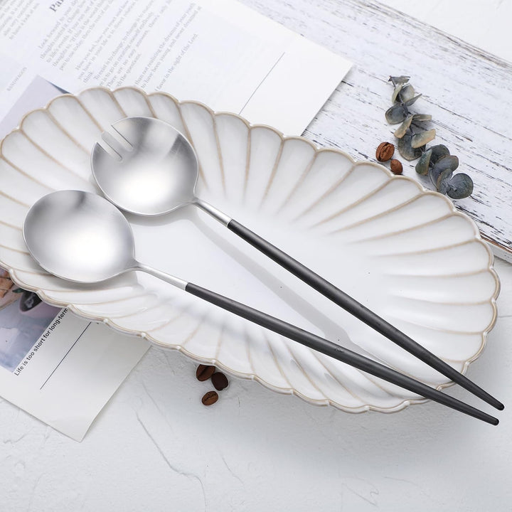 Salatbesteck, Löffel und Gabel, 29 cm, 18/10 Edelstahl, Titanbeschichtung (schwarz silber) Schwarz/S
