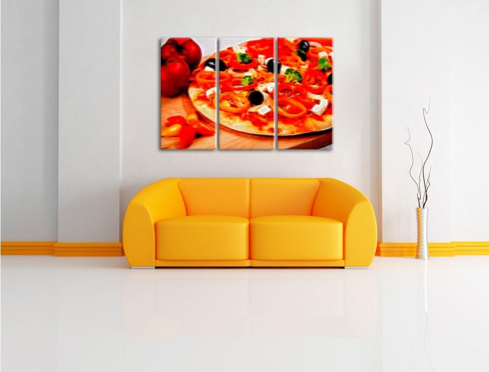Pixxprint italienische Pizza als Leinwandbild/Grösse: 3 Teilig (120x80) cm/Wandbild/Kunstdruck/ferti
