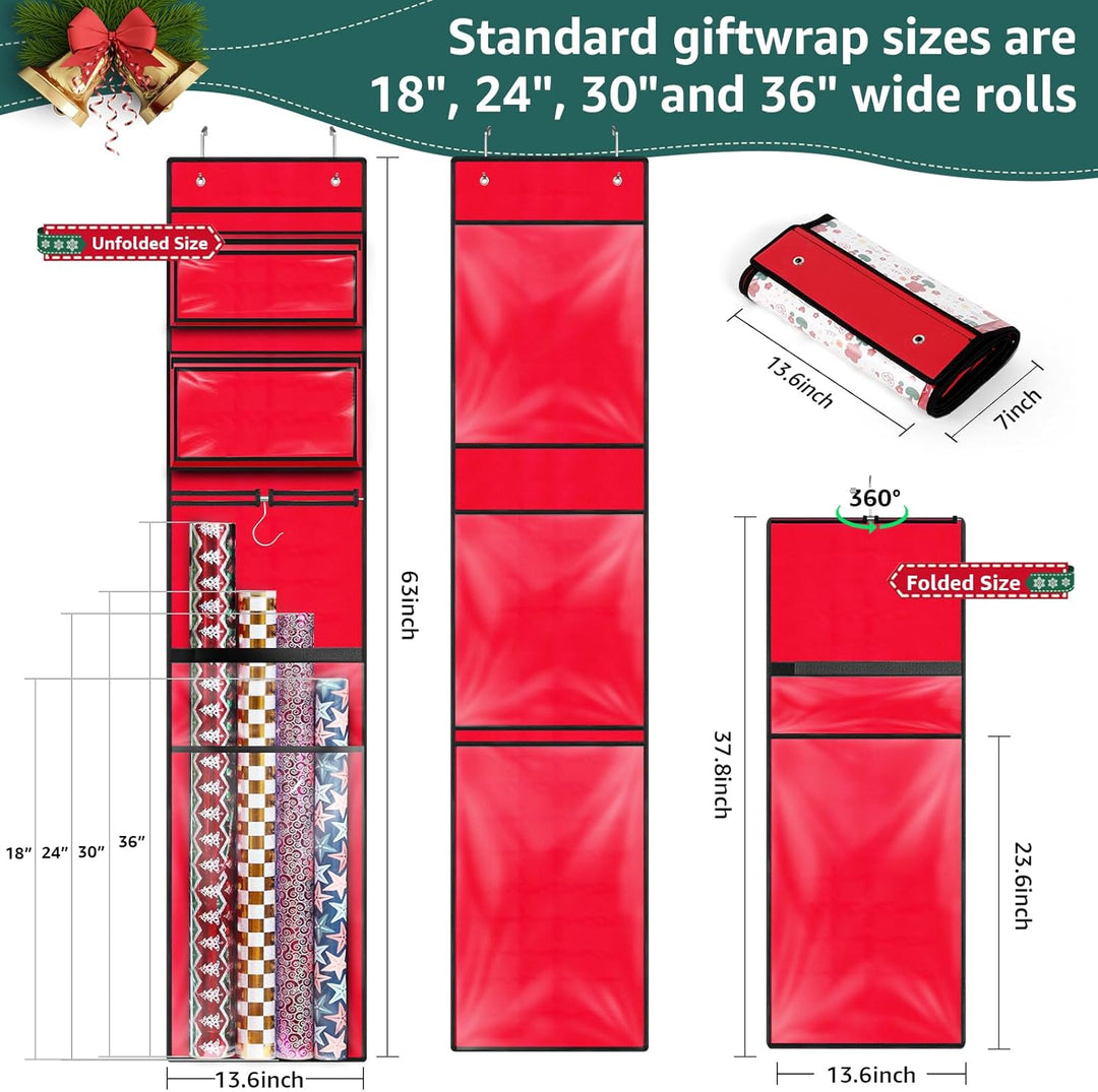 Geschenkpapier-Organizer, doppelseitig, zum Aufhängen, Geschenkpapierrollenhalter für Weihnachten, 1