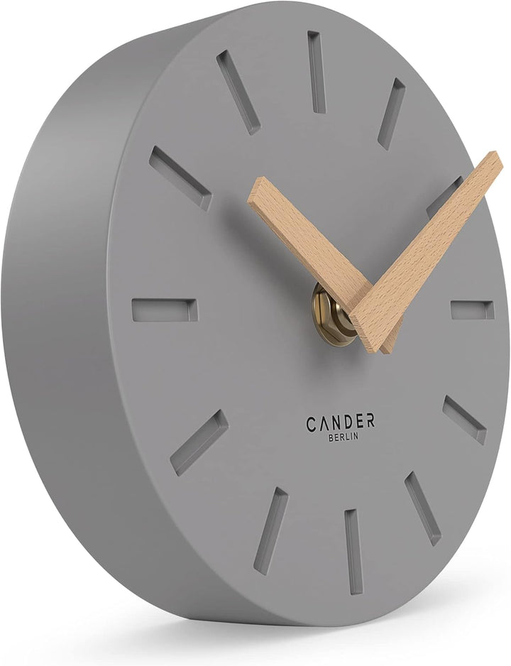 Cander Berlin MNU 2515 G Tischuhr lautlos ohne Tickgeräusche 15 cm analog batteriebetrieben grau MDF
