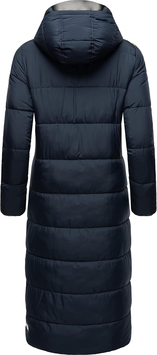 Navahoo Damen Wintermantel Warmer Steppmantel lang mit Abnehmbarer Kapuze Isalie XS-XXL L Navy, L Na