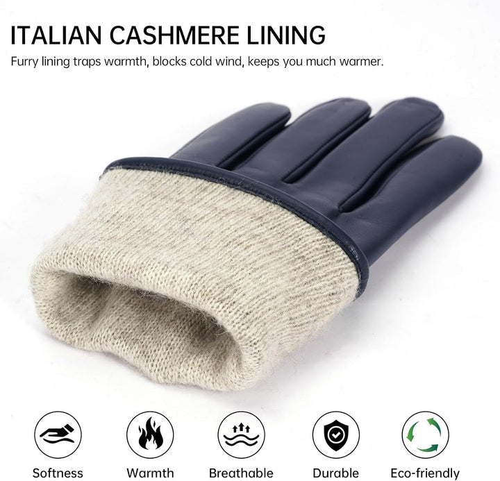 BISON DENIM Lederhandschuhe Damen Winter Touchscreen Kaschmir Gefüttert XXL Tiefblau, XXL Tiefblau