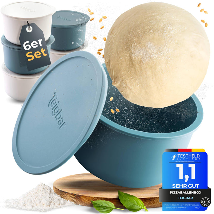 Teigbar Pizzaballenbox mit Deckel, 6er Set - innovative Teigbox aus löse-leichtem Silikon - Pizzatei
