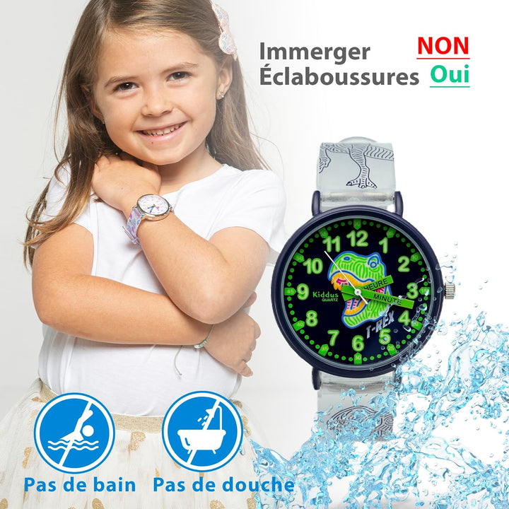 Kiddus Lern Armbanduhr für Kinder, Jungen und Mädchen. Analoge Armbanduhr mit Zeitlernübungen, japan