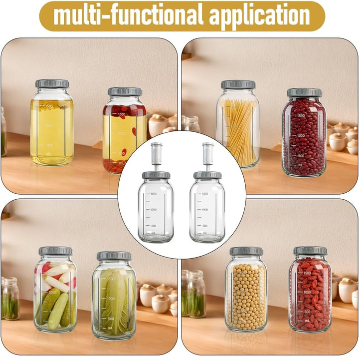 2er Fermentierglas 64oz/1.9L, Kimchi Behälter mit Luftschleuse, Gross Fermentationsglas, Glas Dosen