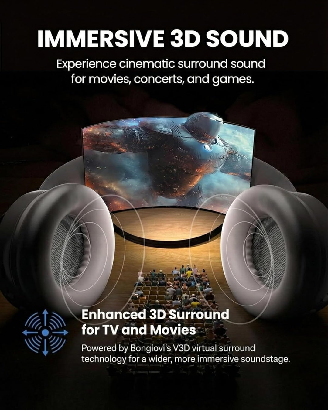 Avantree Eon 3D – 7.1 Surround Sound Bluetooth Kopfhörer mit Cinema Mode, Kabellos Over-Ear, 60 Std.