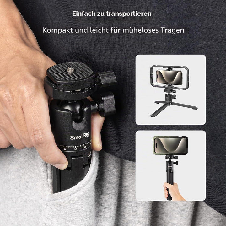 SMALLRIG Tragbares Mini-Tischstativ, Kompaktes Kleines Tischstativ aus Aluminiumlegierung mit 360°-K