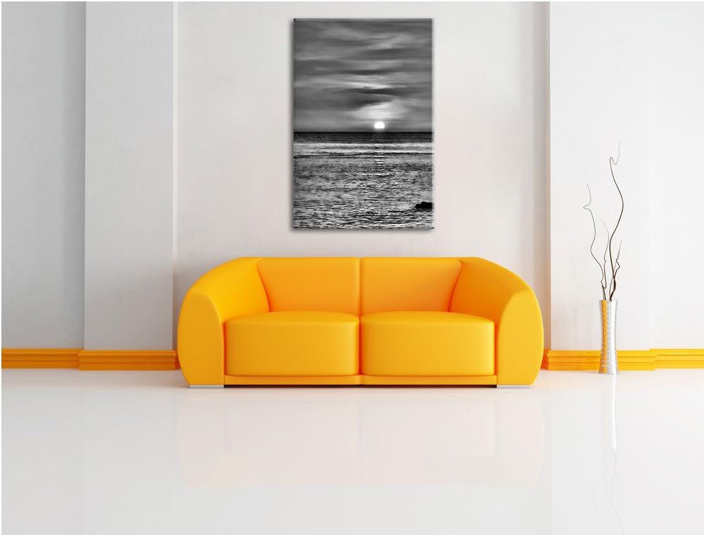 Pixxprint Sonnenuntergang am Meer / 100x70cm Leinwandbild bespannt auf Holzrahmen/Wandbild Kunstdruc