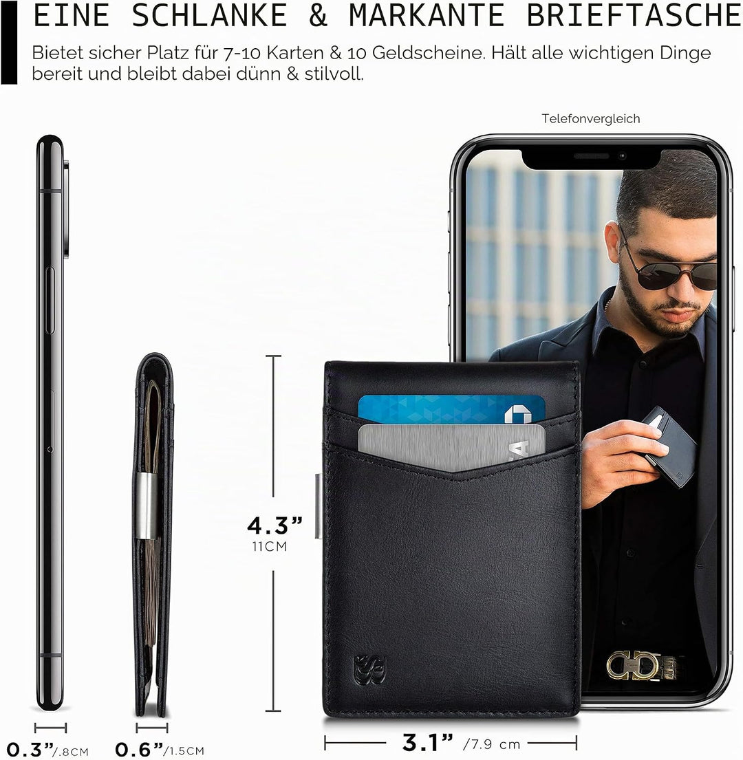 SERMAN Brands börse mit Klammer â€“ Herren-Portemonnaie, dünn, RFID-blockierender Kartenhalter, mini