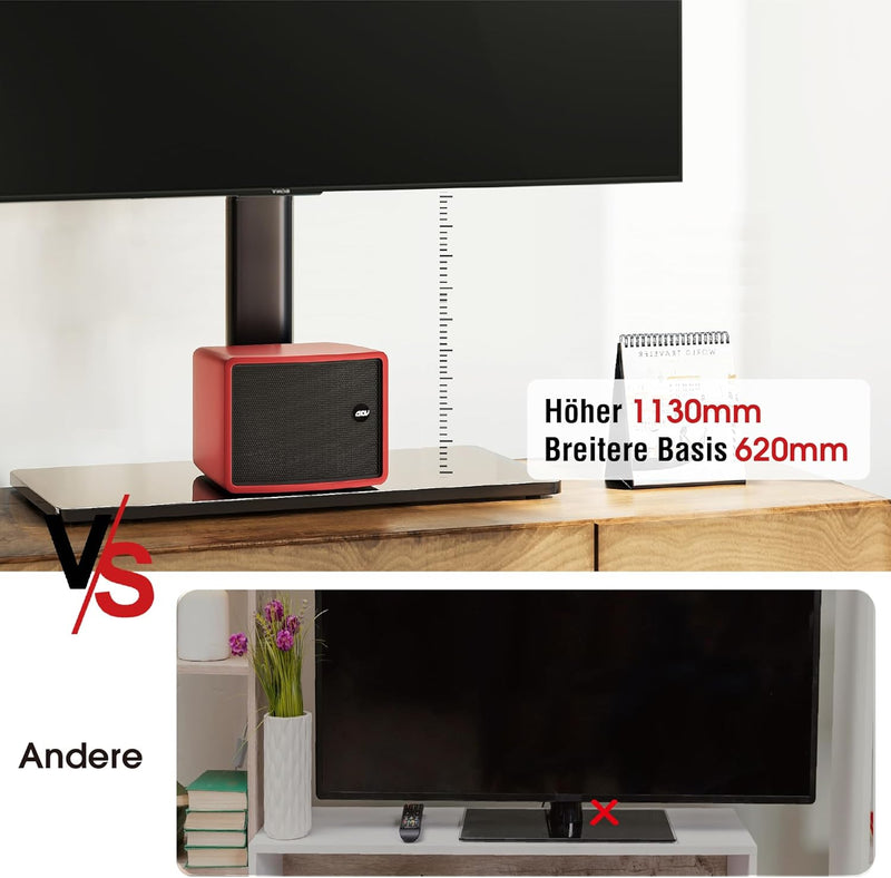 AOKCOS TV Standfuss TV Ständer Höhe 1130mm für 43-75 85 Zoll Fernseher, Neigbar Schwenkbar Höhenvers