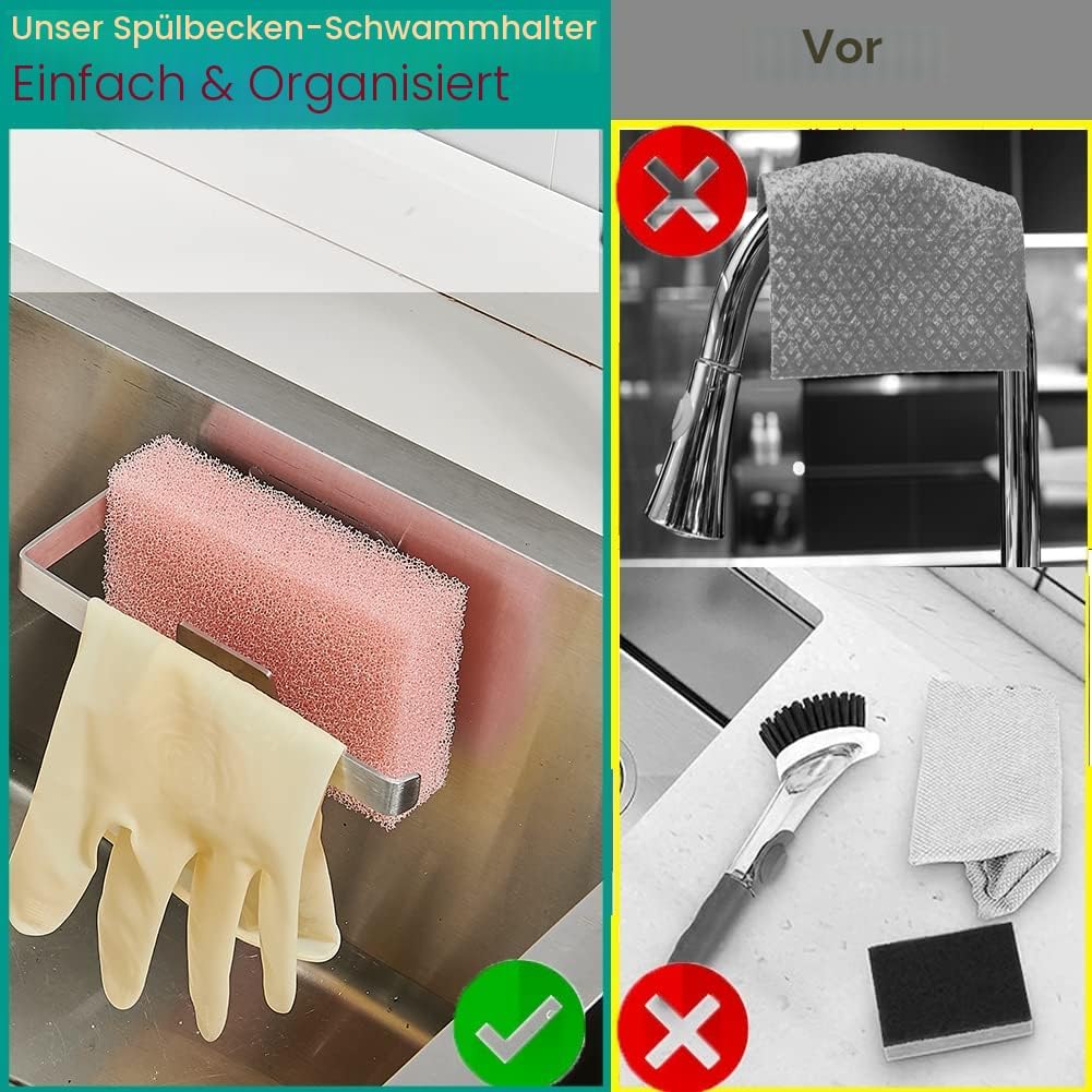 GAViA Schwammhalter Küche, Spülschwammhalter Selbstklebend Küche Organizer Spültuch-Halter 304-Edels