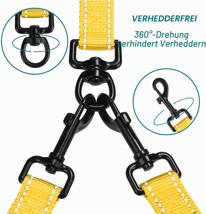 PetBonus Hundeleine Doppelleine für 2 Hunde, Keine Verwicklung Leine für 2 Hunde Gross, Verstellbar