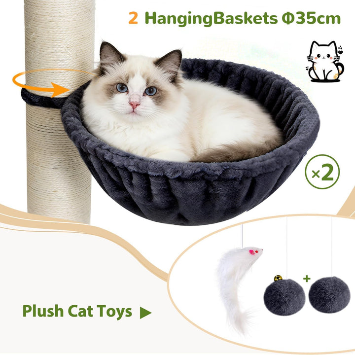 Globlazer Kratzbaum Dicke Stämme 11CM für Grosse Katzen mit 2 Extragross Katzenhaus 50*35*30cm, Ausr
