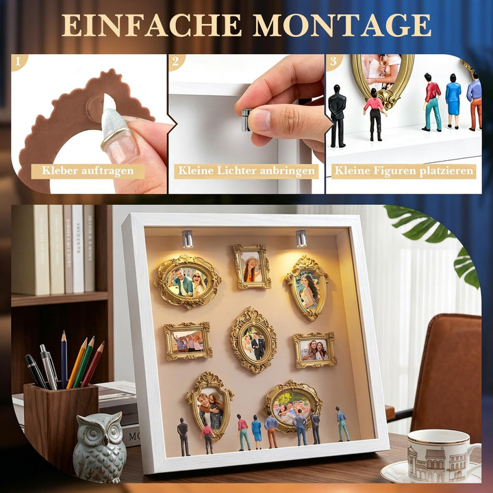 Mini Museum Silhouetten Box mit LED Museum Box, Mini Museum Bilderrahmen Weiss, Weiss