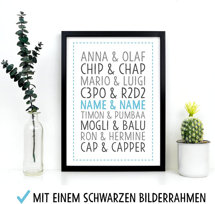 OWLBOOK DU & ICH Beste Freunde Kinderbild Bild im Holz-Rahmen A3 Geschenke Geschenkideen für die bes