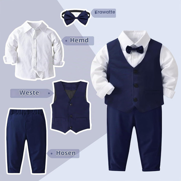 Jungen Anzug Set Langarm Weisses Hemd &amp; Weste &amp; Hose + Krawatte Smoking für Festliche Party Hochzeit