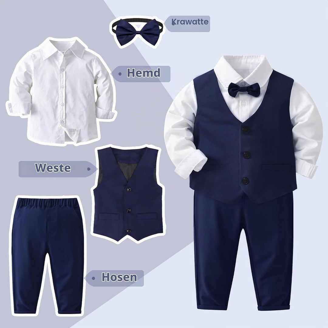 Billion Xin Jungen Anzug Set Langarm Weisses Hemd &amp; Weste &amp; Hose + Krawatte Smoking für Festliche Pa