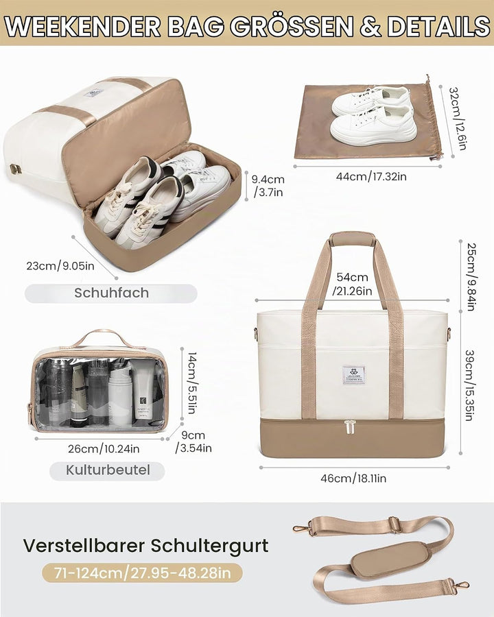LOVEVOOK Reisetasche Damen, Wasserdicht Weekender Travel Bag mit Schuhfach, Duffle Bag Kliniktasche