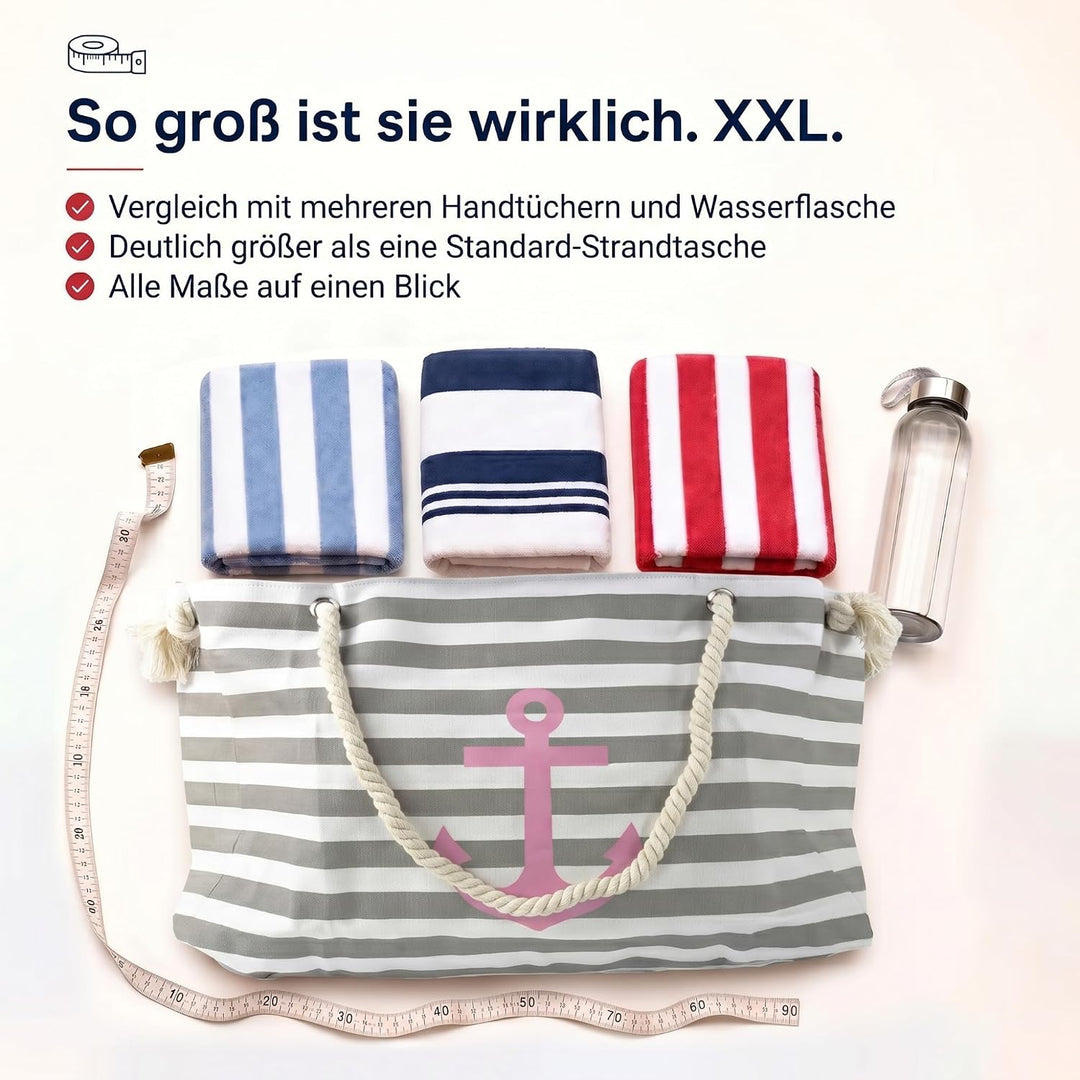Sonia Originelli XXL Familienshopper Strandtasche Weekender maritim gestreift mit Anker Aufdruck Far