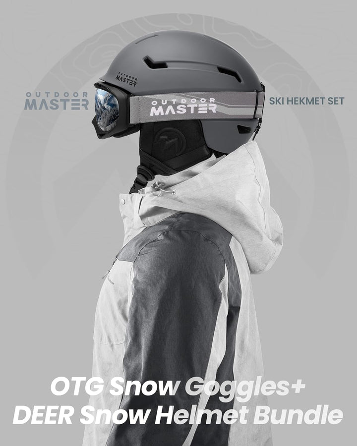 OutdoorMaster Skihelm-Set, Snowboard-Helm mit Brille für Erwachsene - 12 Belüftungsöffnungen - Skihe