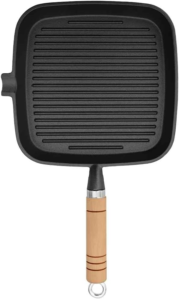 vidaXL Pfanne Grillpfanne Gusseisen Steakpfanne 20x20 cm Grill Pan 20x20cm with Wooden Handle, Grill