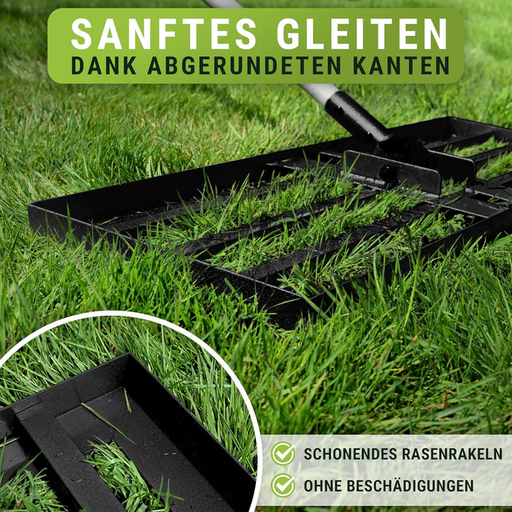[80x30cm] Rasennevilierrechen Schwarz mit extra langem Stiel [2 Meter] Inkl. Gartenhandschuhe - Hand