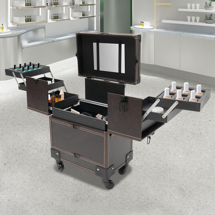 Professioneller Makeup-Koffer auf Rollen – Kosmetik-Trolley mit Herausnehmbaren Fächern, Wasserabwei