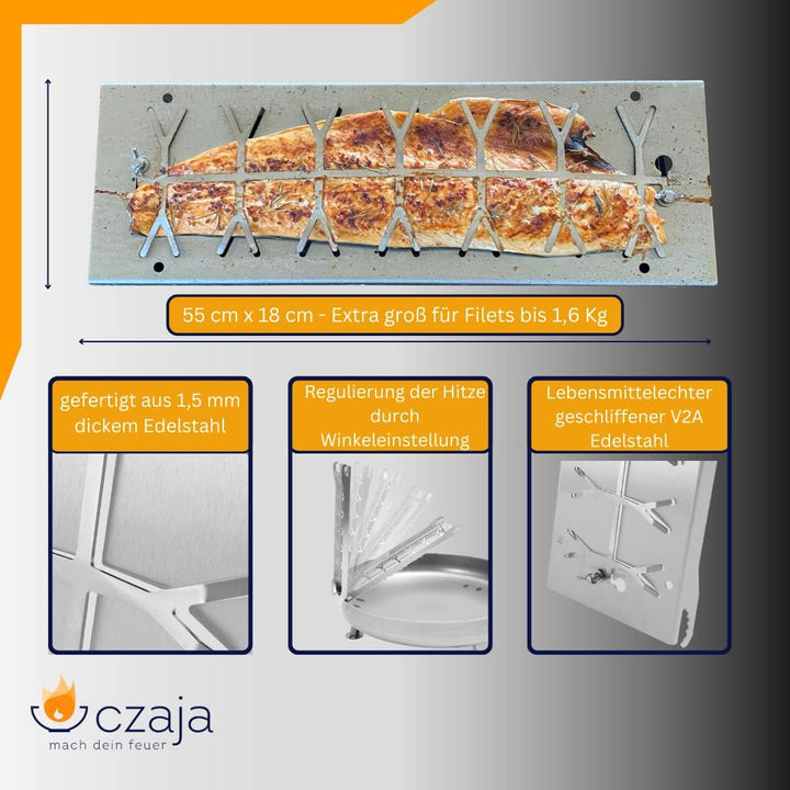 Czaja Feuerschalen® Edelstahl Flammlachsbretter-2er Set-Flammlachsbretter mit Wendefunktion für Feue