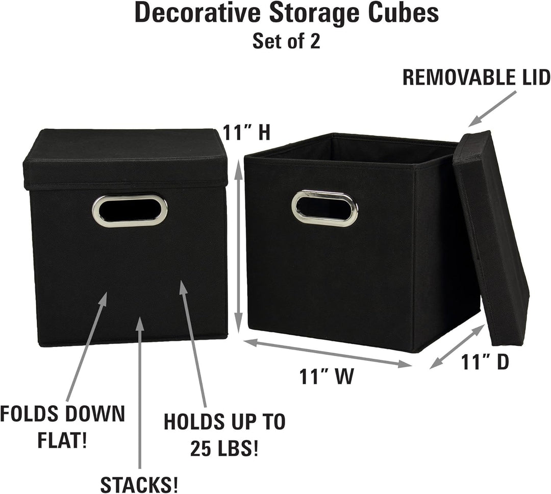 Household Essentials Würfel Set mit Deckel schwarz, 2er Pack Black, Black