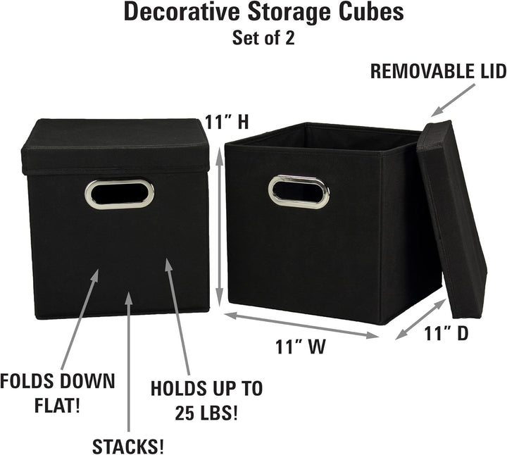 Household Essentials Würfel Set mit Deckel schwarz, 2er Pack Black, Black