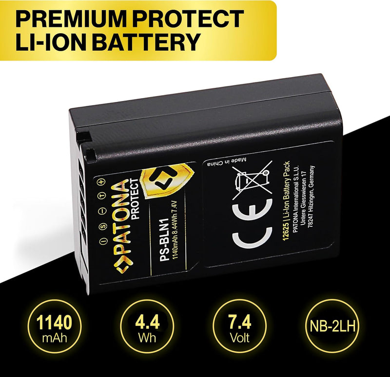 PATONA 2X Protect PS-BLN-1 Akku 1140mAh Ersatzakku kompatibel mit Olympus OMD OM-D E-M1 EM1 E-M5 EM5