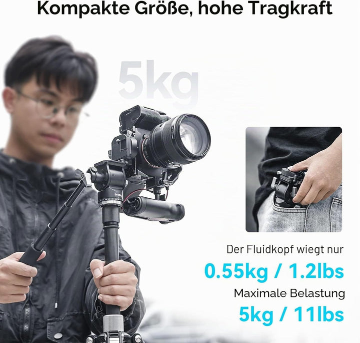 SMALLRIG Video Head Videokopf für Vertikale/Horizontale Aufnahmen, Tripod Stativ-Schwenk-Neige-Fluid