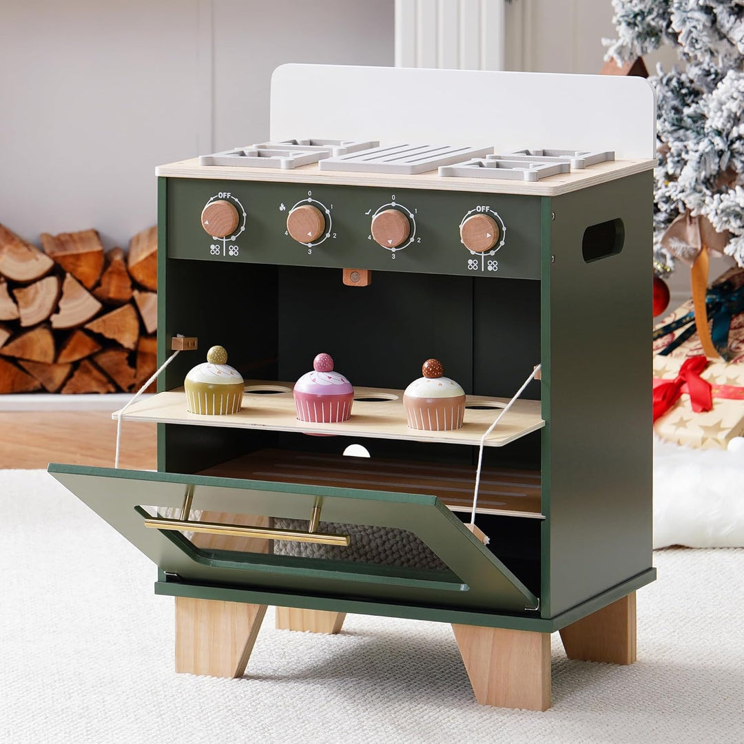 ROBUD Spielküche Holz für Kinder, Kinderküche Zubehör Spielzeugofen mit Ofen &amp; Herde &amp; Holzspielzeug