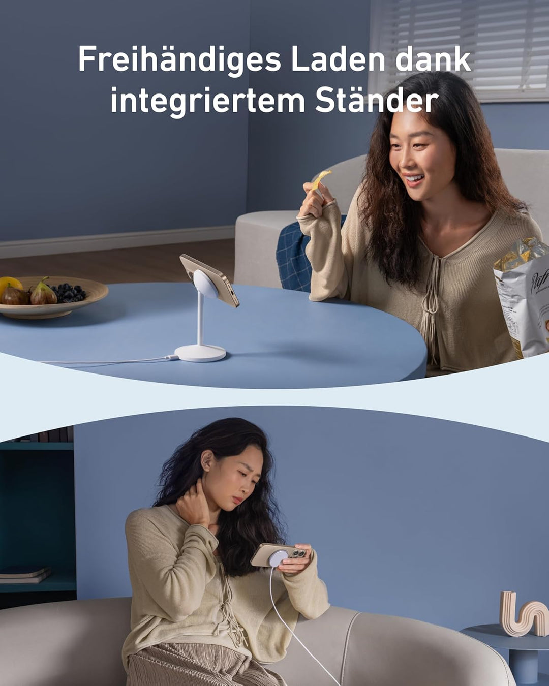 Anker MagGo kabellose Ladestation, 15W Qi2 für MagSafe, Ständer mit USB-C Kabel, Magnetisches Ladege