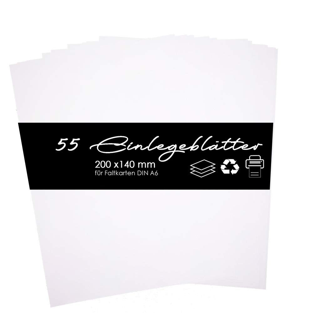 Paper24 50 Einleger, Einlegeblätter 115g in Weiss passend für Faltkarten DIN A6 für Einladungen, Hoc