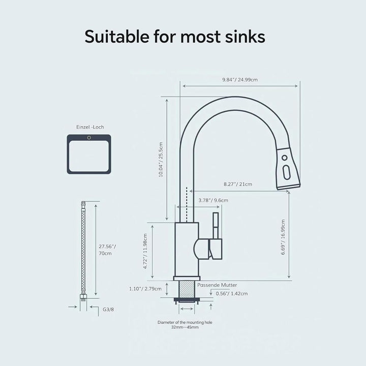 WLTEDRGO Wasserhahn Küche Ausziehbar, Hochdruck Küchenarmatur mit Brause, Armatur Küche mit 3 Strahl