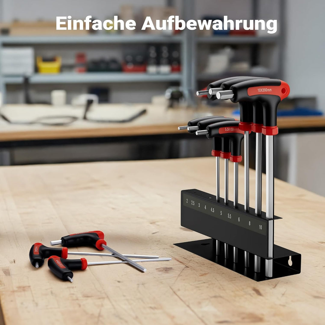 Wiltec Innensechskantschlüsselsatz 11tlg. 2-10mm mit 15-28cm Länge und thermoplastischen Gummigriffe