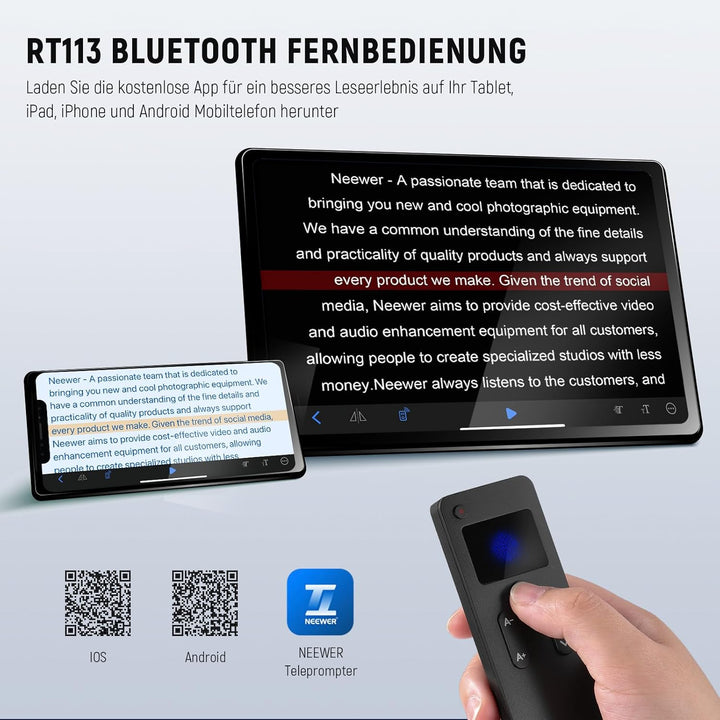 NEEWER RT113 Fernbedienung für NEEWER Teleprompter App, aktualisiert mit direkter Bluetooth Verbindu