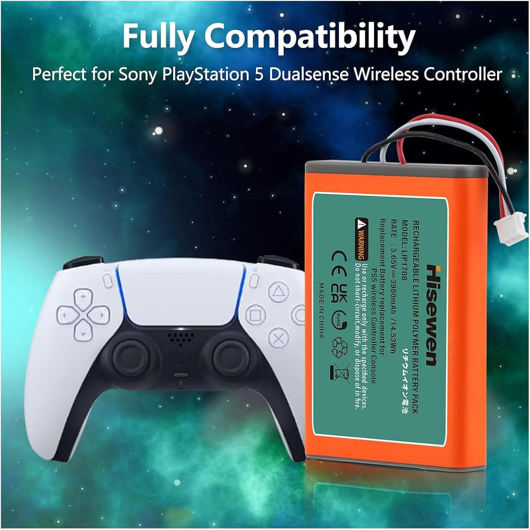Hisewen 3980mAh PS5 Controller Akku für Sony Playstation 5 LIP1708 Dualsense CFI-ZCT1W CFI-ZCT1J Con