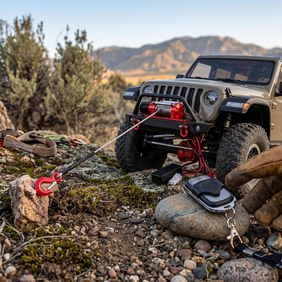 Dilwe RC Winch, 1/10 Elektro-Metallmodellfahrzeug-Crawler-Autozubehör mit Fernbedienung, Elektrische