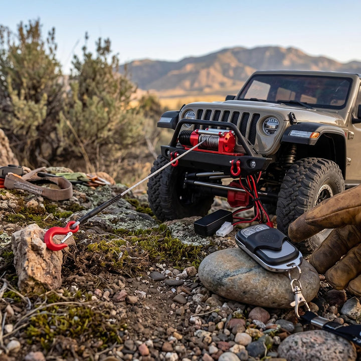 Dilwe RC Winch, 1/10 Elektro-Metallmodellfahrzeug-Crawler-Autozubehör mit Fernbedienung, Elektrische