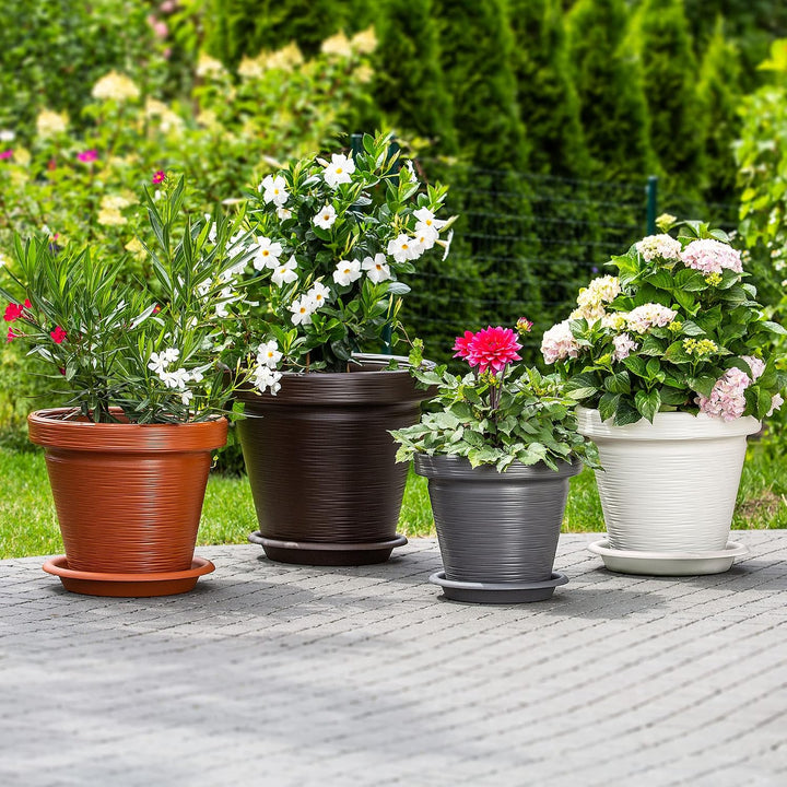 KADAX Blumentopf aus Kunststoff, 4 Farben, Pflanzkübel mit Untersetzer, Pflanztöpfe, Pflanzentopf mi
