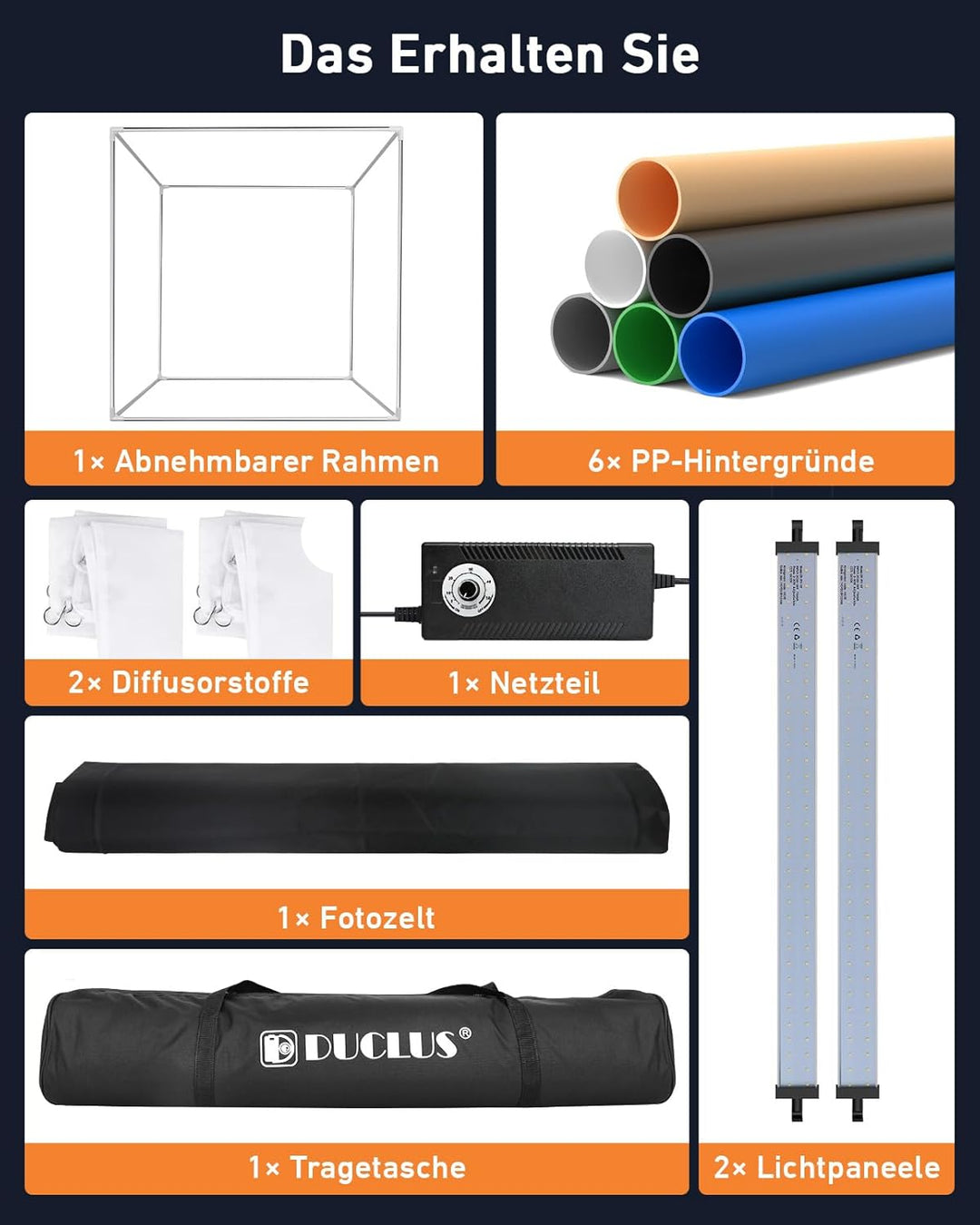 DUCLUS 60cm Fotobox Professionell | 24" Tragbare Photobox mit 50W 5600K LED (CRI≥96) & Dimmbarem Lic