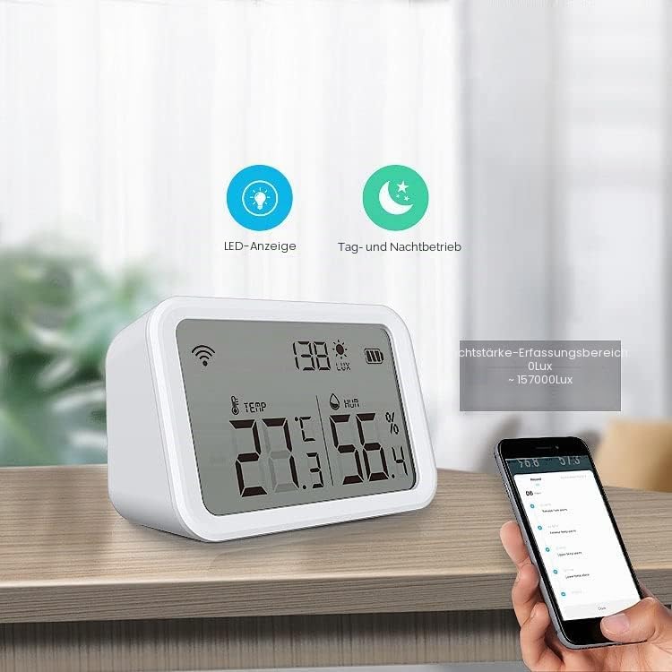 Luminea Home Control Helligkeitssensor: 3in1-WLAN-Sensor für Temperatur, Luftfeuchtigkeit und Hellig