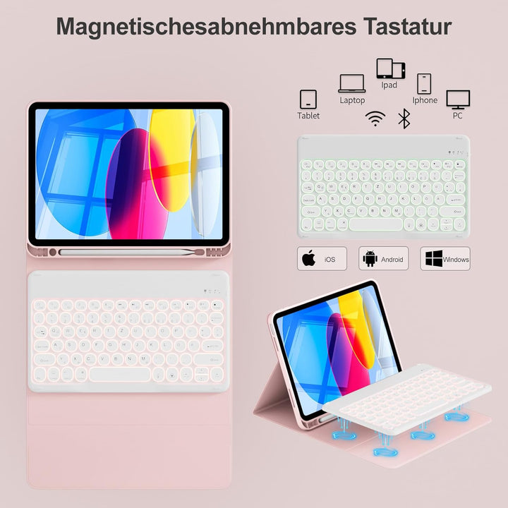 ZOPSGYU Hülle mit Tastatur für iPad A16 11. /10. Generation (2025/2022, 11/10,9 Zoll), Farben Beleuc