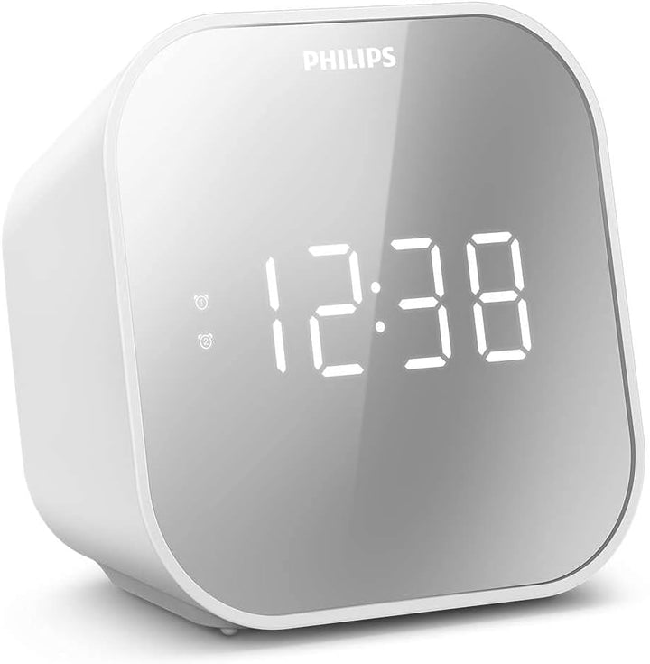 Philips Wecker mit Radio, Radio mit verspiegeltem Display, Digitalradio mit Doppelalarm, Sleep Timer