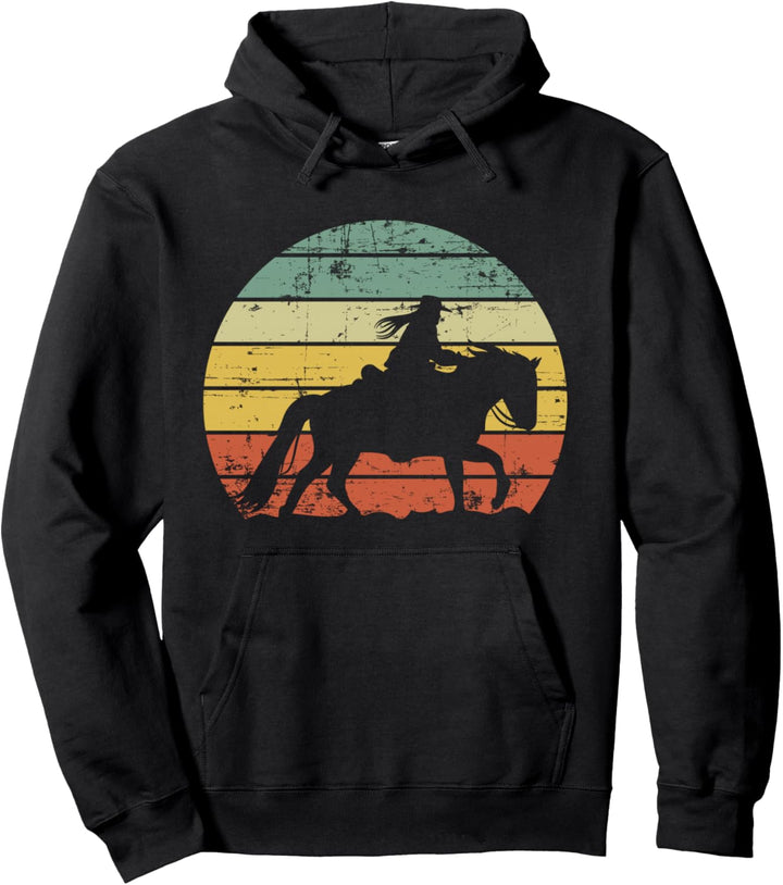 Retro Reiterin Reiten Pferdehof Hufe Hufeisen Reitpferd Pullover Hoodie