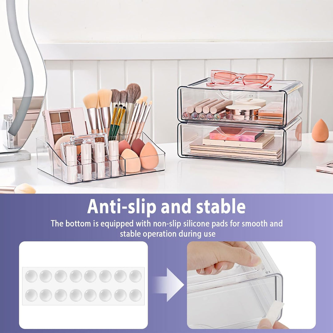3 Ebenen Make-up Organizer Schublade,Transparenter Kosmetik Organizer,Stapelbarer Schminktisch Organ