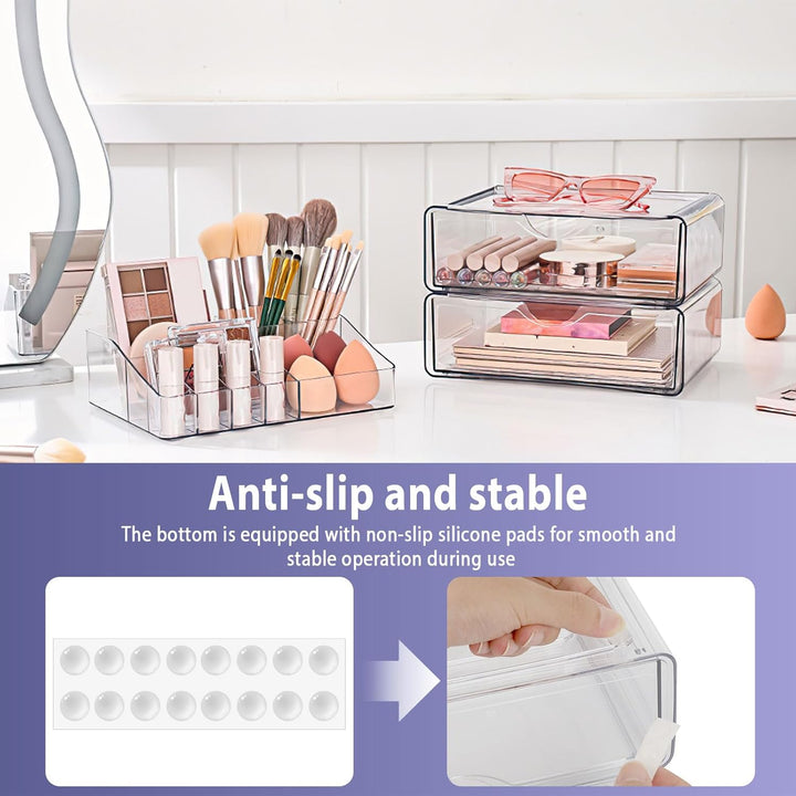 3 Ebenen Make-up Organizer Schublade,Transparenter Kosmetik Organizer,Stapelbarer Schminktisch Organ